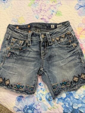 Silver Jeans Embroidered Blue Denim Shorts